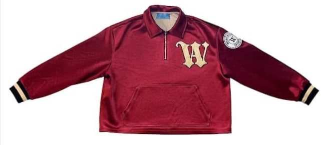 Maroon Willie Austin quarter zip pullover with a cream W and striped cuffs