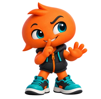 SHFT, theSHFT's orange chat bubble mascot, with a finger to his lips