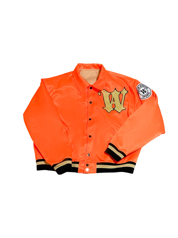 ORANGE VARISTY BUTTON JACKET