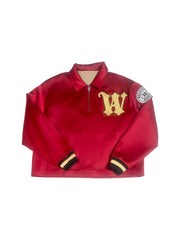 RED QUARTER ZIPPER SATIN JACKET