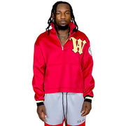 RED QUARTER ZIPPER SATIN JACKET