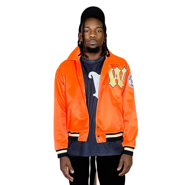 ORANGE VARISTY BUTTON JACKET